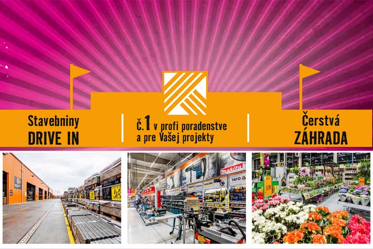 Sortiment stavebnín Hornbach: Drive-In stavebniny, odborné poradenstvo a záhradné centrum.