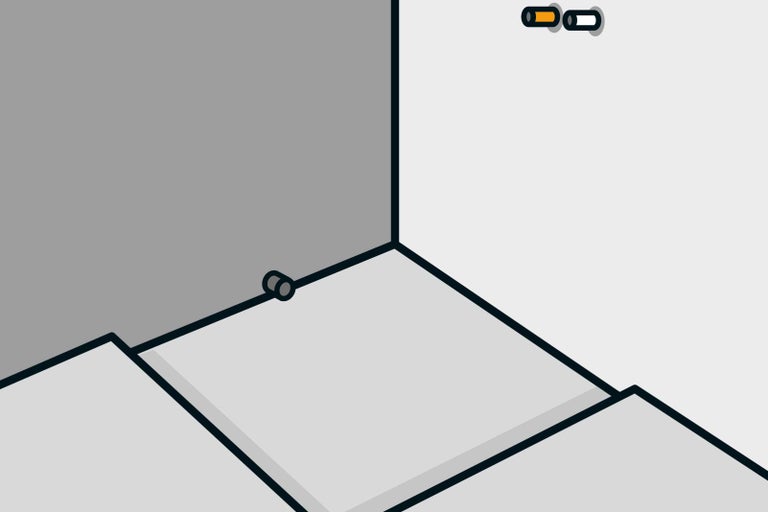 Ilustrácia rohovej izby so schodmi a osvetlením