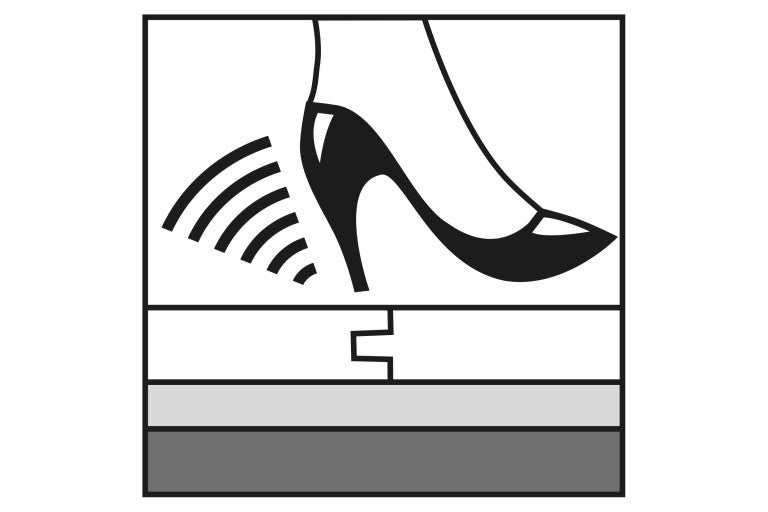Symbol zvukovej izolácie s topánkou na vysokom podpätku