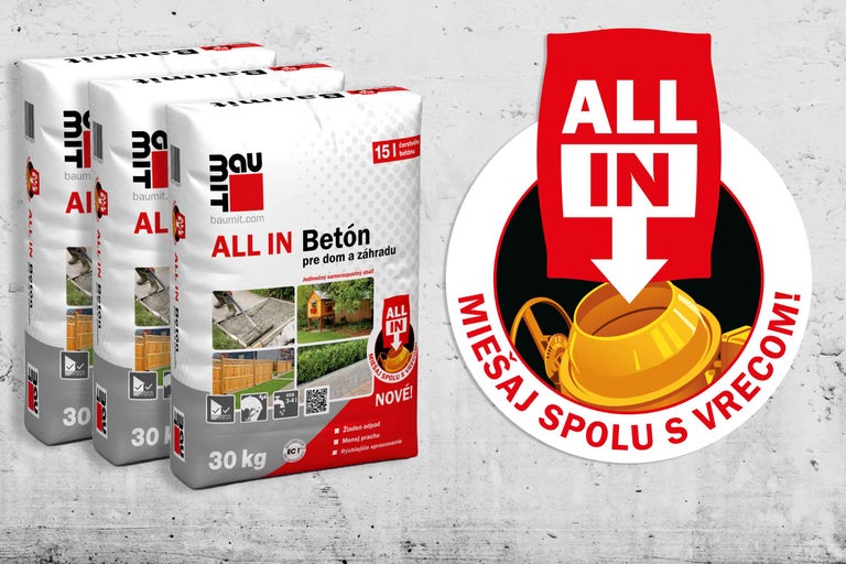 Tri vrecia betónu Baumit All in s hmotnosťou 30 kilogramov