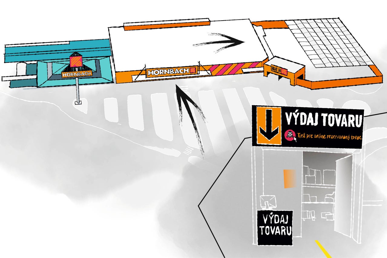 Plánik Hornbach predajne pre domácich majstrov a záhradu s Drive-In a výdajom tovaru