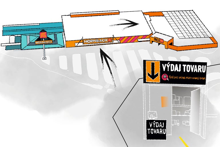 Plánik Hornbach predajne pre domácich majstrov a záhradu s Drive-In a výdajom tovaru