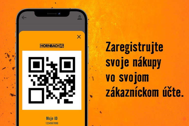 Aplikácia Hornbach s QR kódom na registráciu nákupov do zákazníckeho účtu