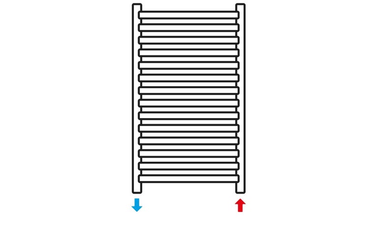 Radiátor na uteráky s prívodným a vratným potrubím