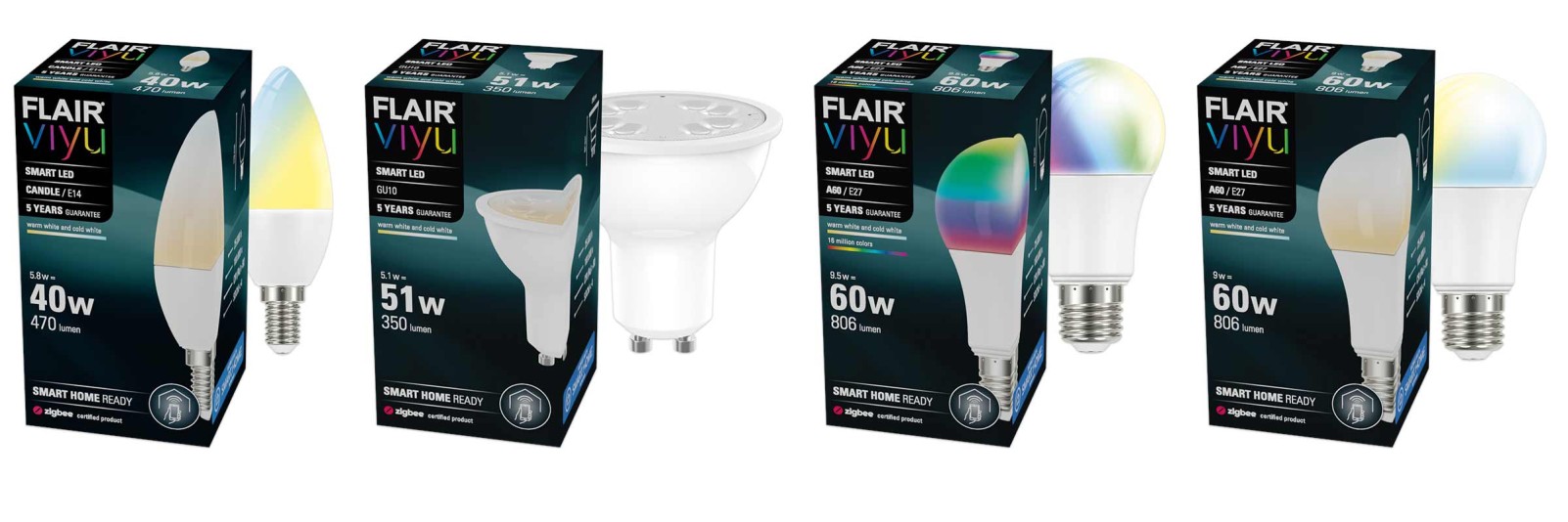 Rôzne typy LED žiaroviek Flair Viyu s obalom