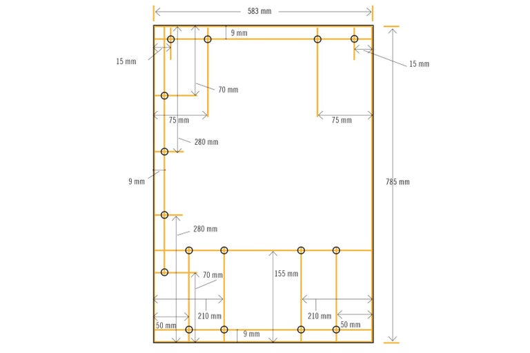 Technický výkres s rozmermi produktu so šírkou 583 milimetrov a výškou 785 milimetrov.