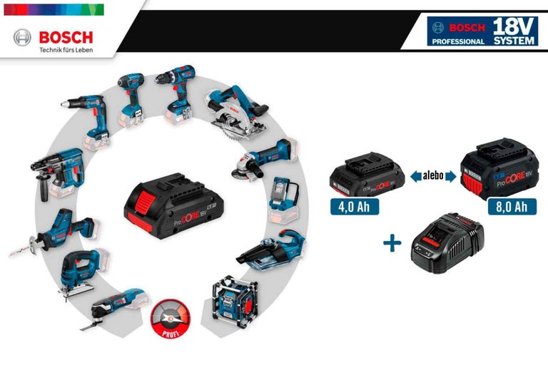 Akumulátorové náradie Bosch Professional 18 V a akumulátory s 4,0 Ah a 8,0 Ah