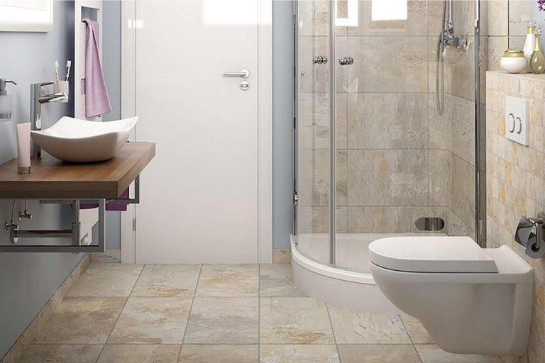 Moderná kúpeľňa s umývadlom, sprchou a toaletou