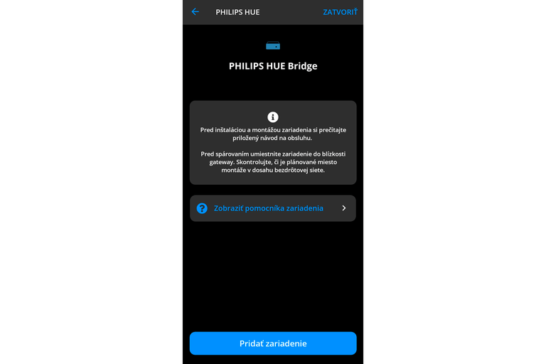 Zobrazenie aplikácie Philips Hue Bridge