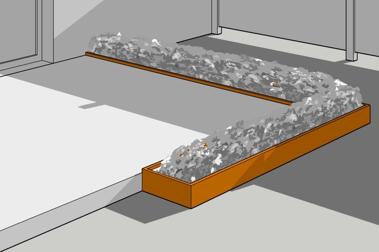 Ilustrácia kvetinového záhona do tvaru U s výplňovým materiálom