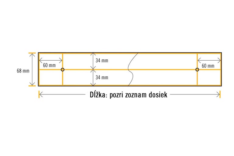 Technický nákres s rozmermi pre drevenú dosku