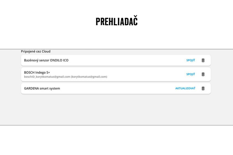 Zobrazenie prehliadača s pripojenými cloudovými službami