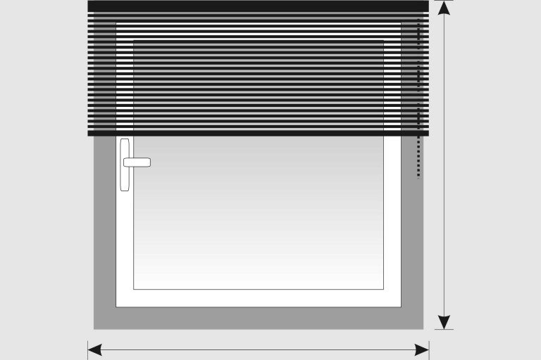 Okno so žalúziou na ilustráciu rozmerov