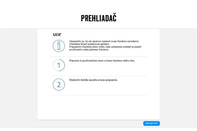 Prehľad účtu Gardena s pokynmi na nastavenie a pripojenie zariadení