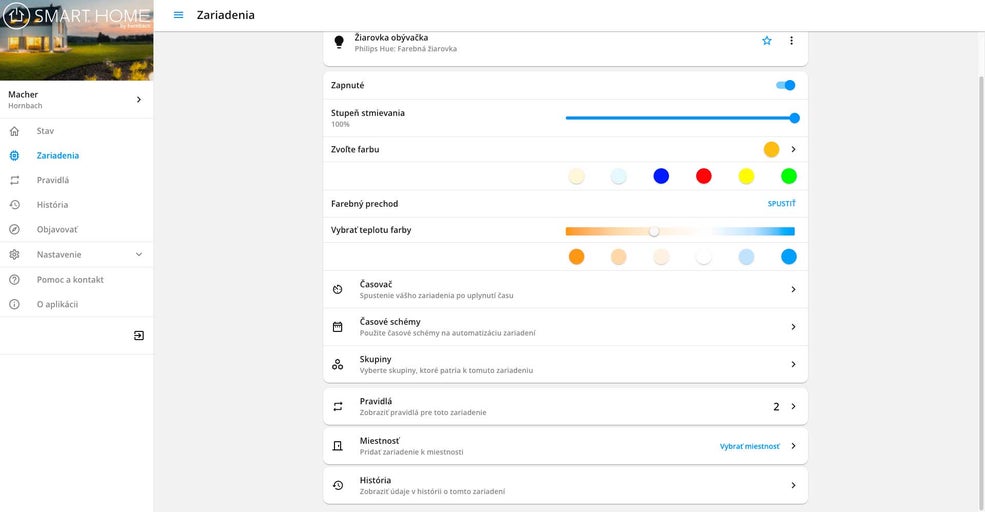 Nastavenia zariadenia aplikácie Smart Home