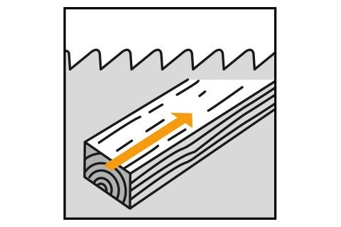 Znázornenie rezania dreva ručnou pílou.