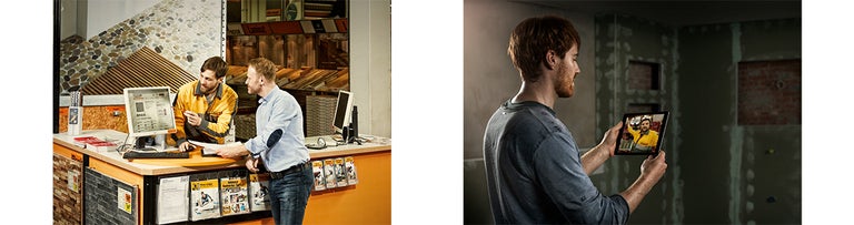 Hornbach servis: Osobné poradenstvo v informačnom stánku v predajni a digitálne odborné poradenstvo cez tablet priamo na stavbe.