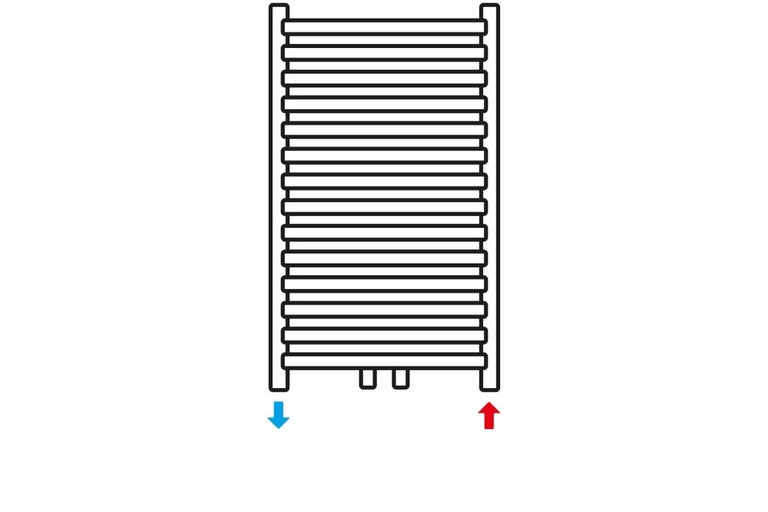Schéma sušiaka uterákov s modrou a červenou šípkou