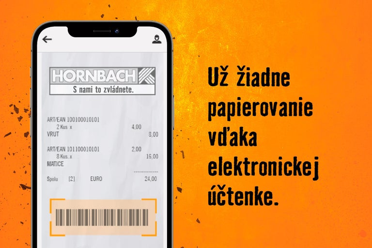 Elektronický doklad Hornbach zobrazený na smartfóne.