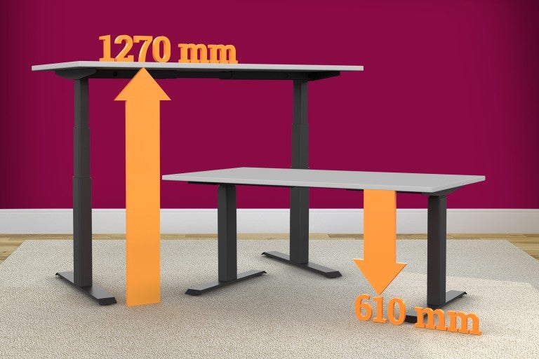 Výškovo nastaviteľný stôl s minimálnou výškou 610 milimetrov a maximálnou výškou 1270 milimetrov.