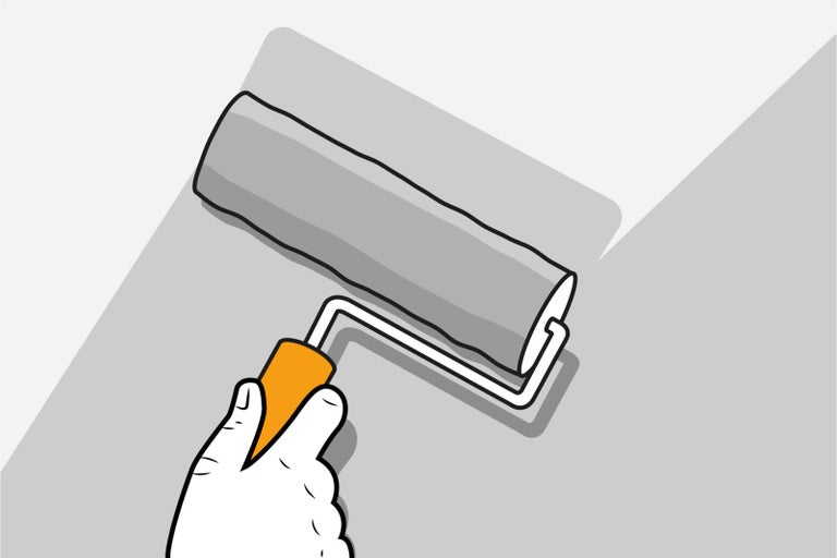 Ilustrácia osoby maľujúcej stenu valčekom