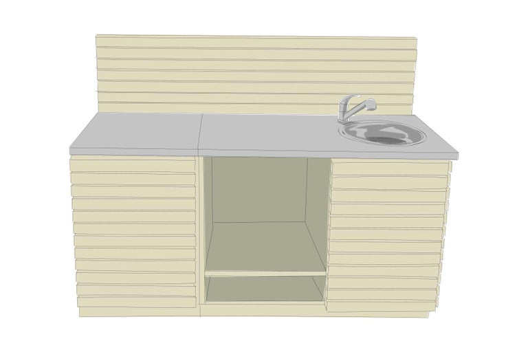 Záhradné umývadlo s pracovnou doskou a úložným priestorom