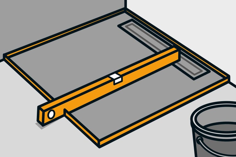 Rovná sprchová plocha s odtokom a vodováhou