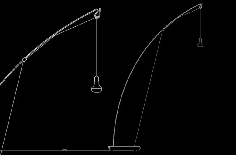 Náčrt dvoch oblúkových lámp s visiacim tienidlom