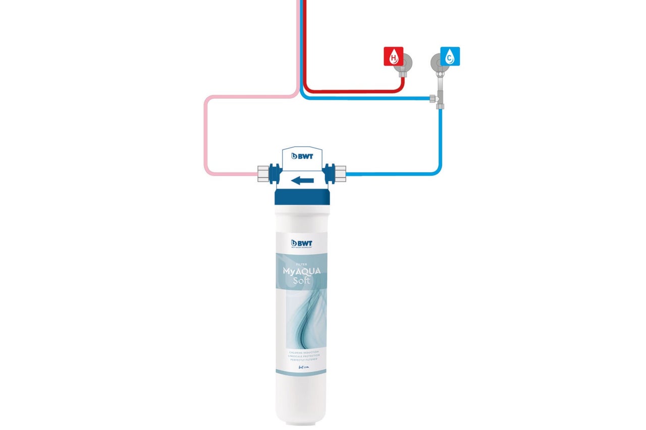 Vodný filter BWT MyAqua Soft s prívodným a vypúšťacím potrubím