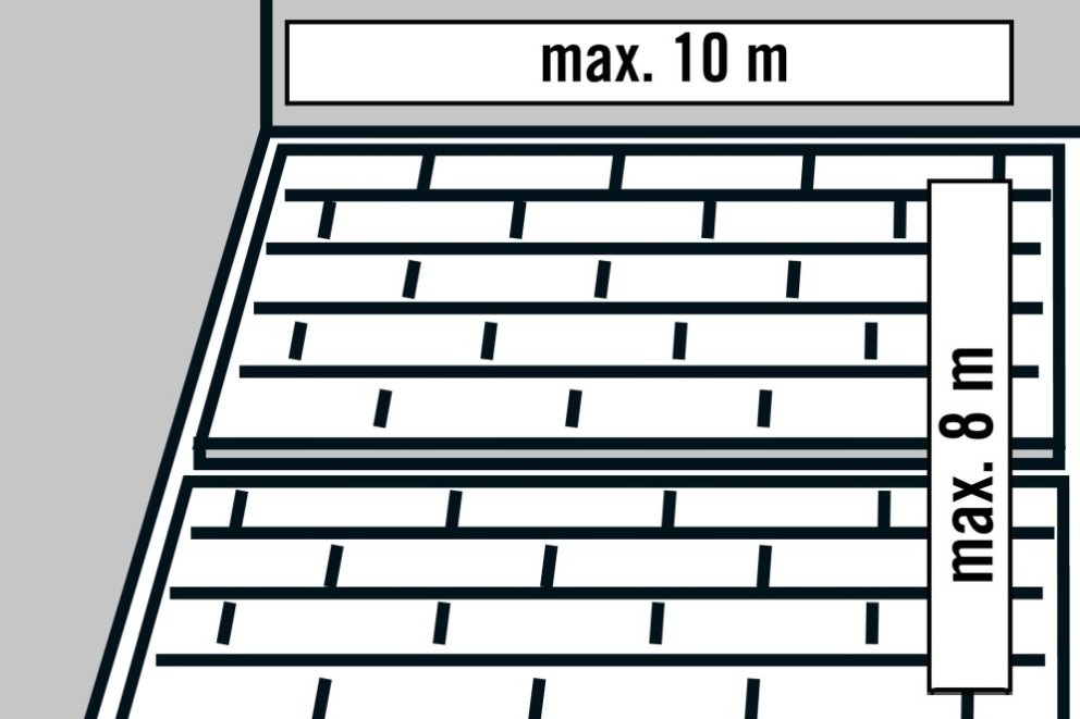 Ilustrácia strechy s maximálnou dĺžkou 10 metrov a maximálnou šírkou 8 metrov.