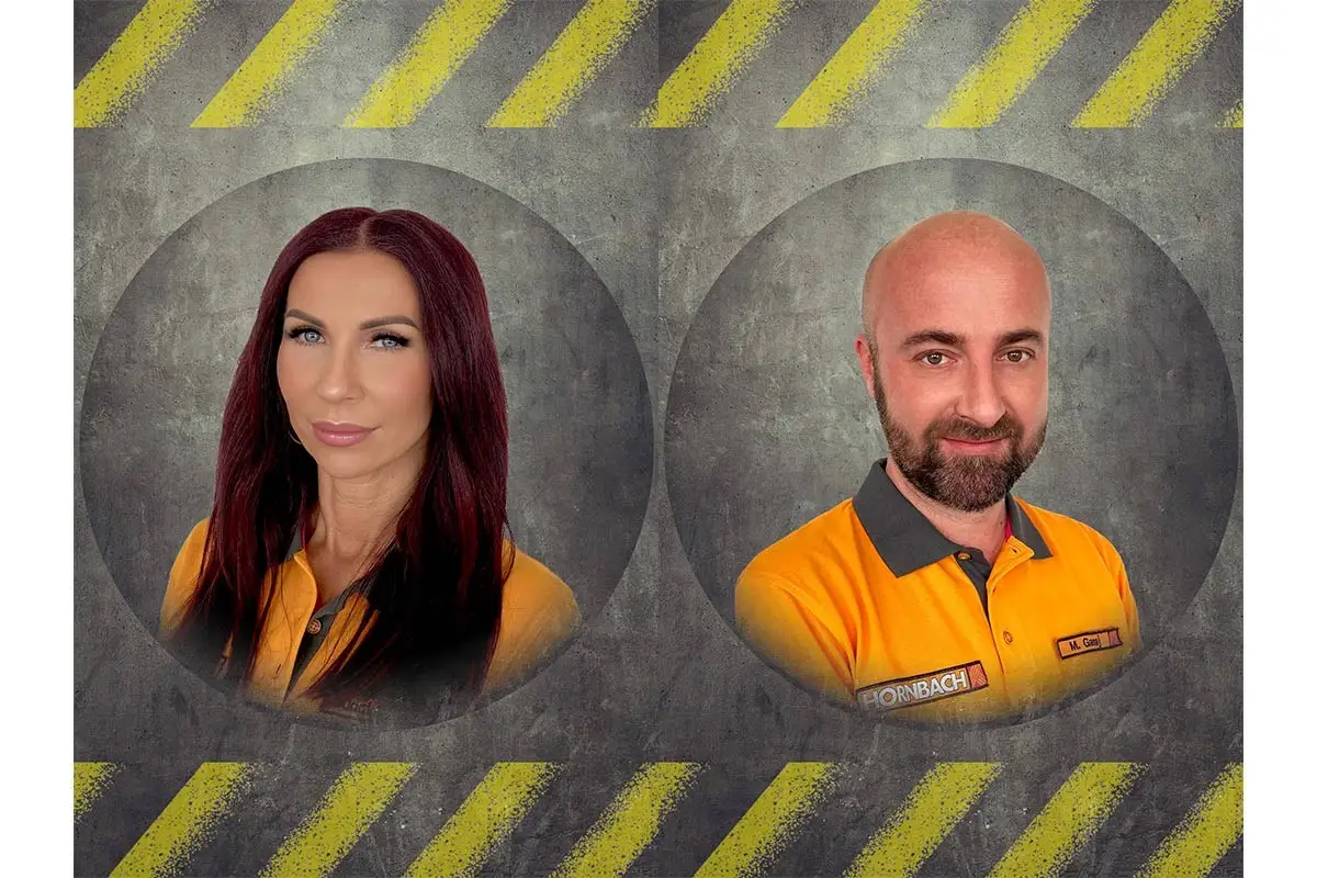 Portrét ženy a muža v pracovných odevoch Hornbach