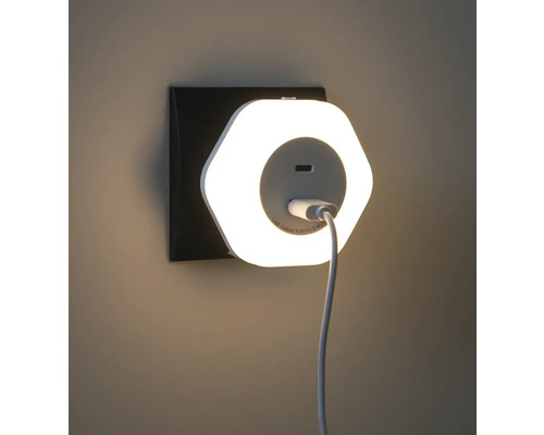 Šesťuholníková zásuvková lampa s USB káblom a elektrickou prípojkou