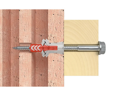 Upevnenie skrutky s hmoždinkou do tehlovej steny a kusa dreva