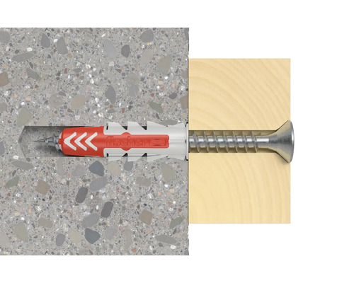 Hmoždinka Fischer so skrutkou v betóne a dreve