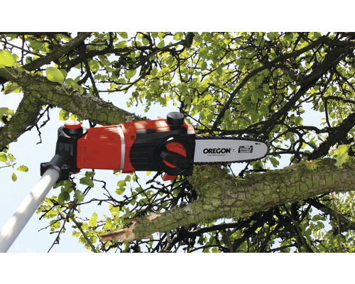 Tyčová píla reže konár s listami