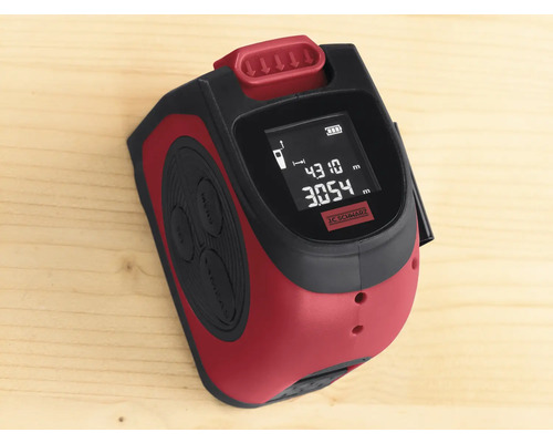 Elektronický diaľkomer v čiernej a červenej farbe