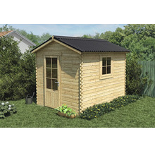 Drevený záhradný domček s dverami a oknom