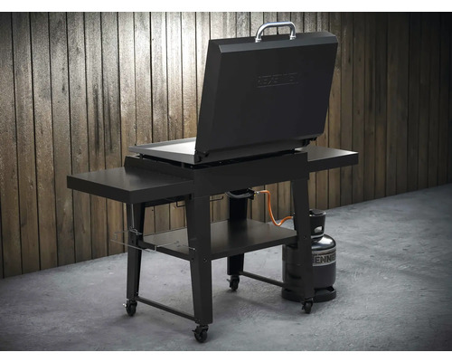 Plynový gril s otvoreným vekom, odkladacími plochami a plynovou fľašou