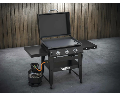Plynový grilovací vozík Tenker s grilovacou doskou, bočnými policami a plynovou fľašou