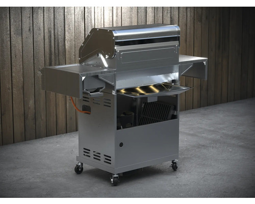 Nerezový plynový gril s odkladacími plochami a kolieskami