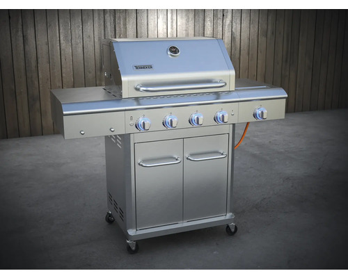 Nerezový grilovací vozík so štyrmi horákmi a spodnou skrinkou