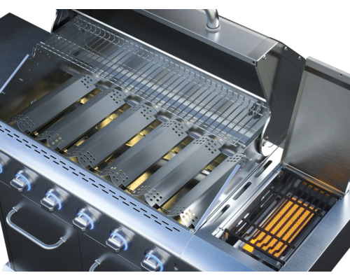 Nerezový plynový gril s grilovacími roštami a krytmi