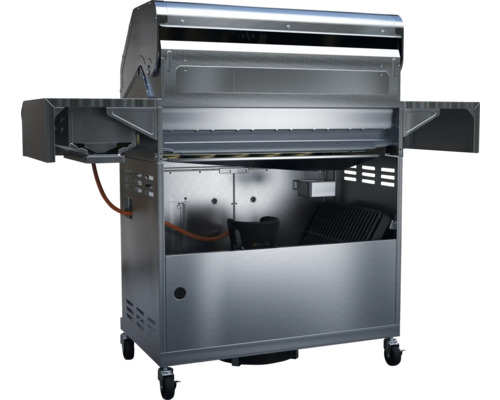 Nerezový plynový gril s kolieskami a odkladacími plochami