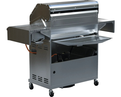 Kovový grilovací vozík s odkladacími plochami a kolieskami