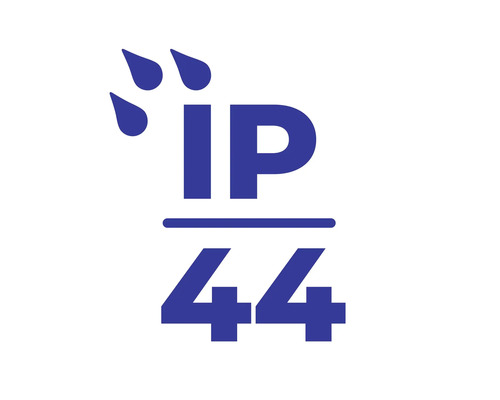 Symbol stupňa ochrany IP44: Ochrana proti vniknutiu pevných cudzích telies s priemerom od 1 milimetra a ochrana proti striekajúcej vode.