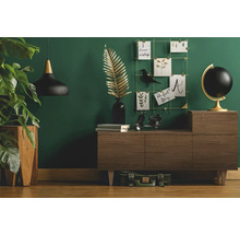 Obývacia izba s komodou, dekoráciou a izbovou rastlinou pre útulnú atmosféru