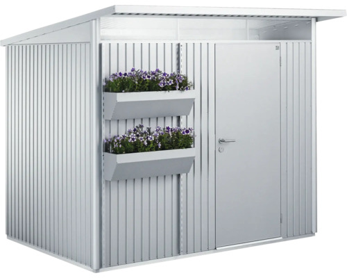Kovová záhradná skriňa s dvoma kvetináčmi