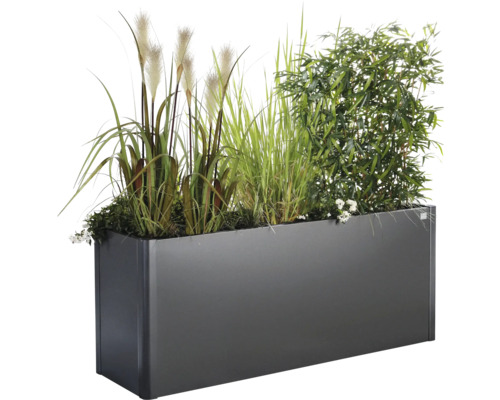Obdĺžnikový kovový kvetináč s rastlinami
