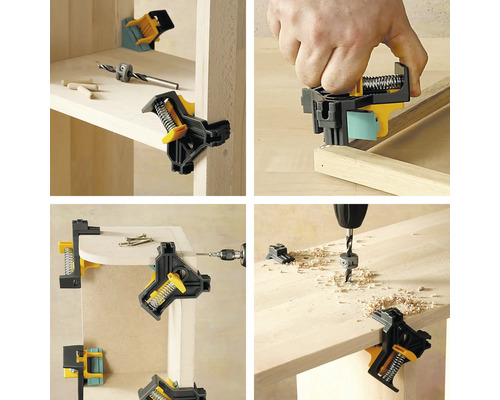 Viacnásobný pohľad na rohové svorky používané na upevnenie dreva pre domácich majstrov