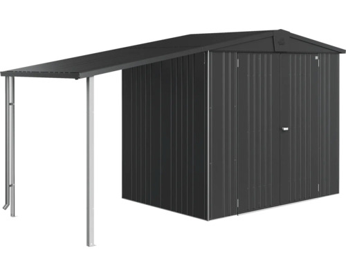 Kovový záhradný domček s markízou na záhradné náradie a nástroje